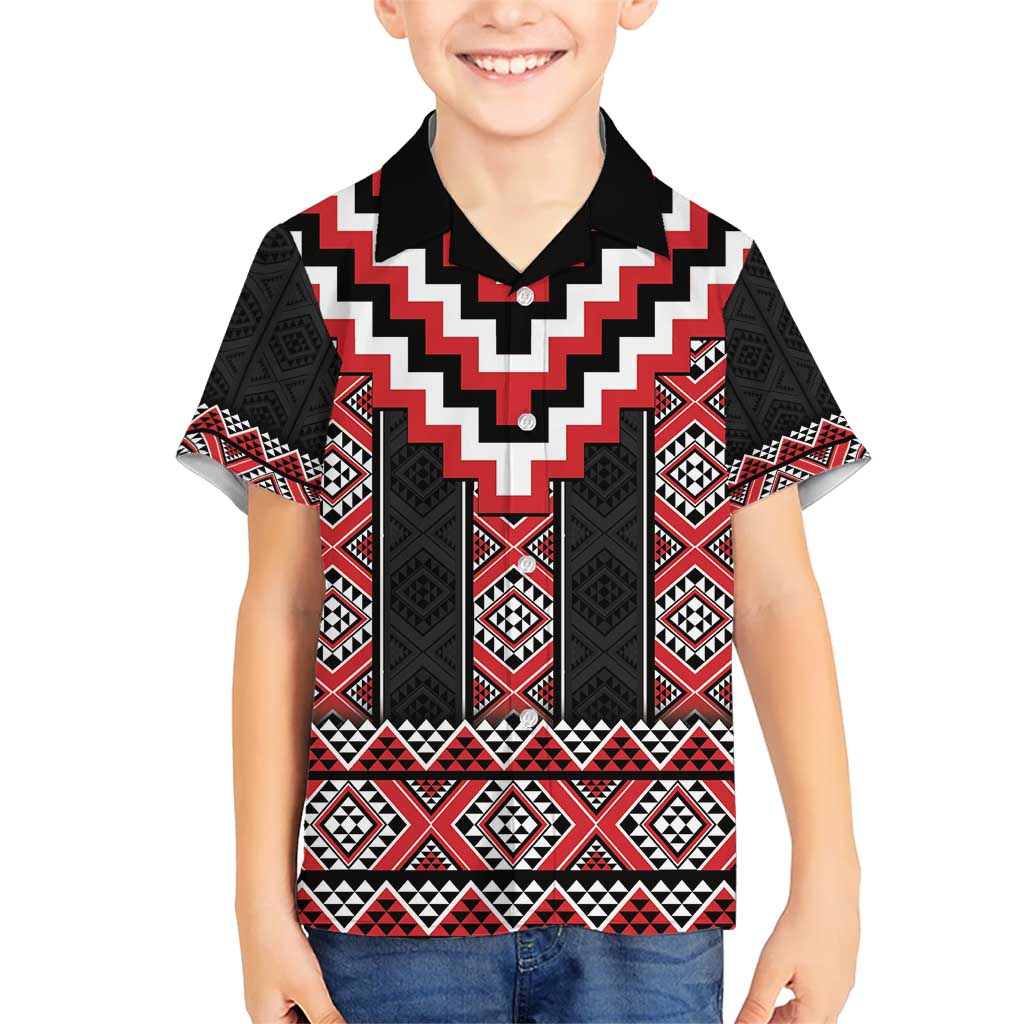 Red Taniko Aotearoa Kid Hawaiian Shirt Niho Taniwha Mix Poutama LT14 Kid Red - Polynesian Pride