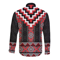 Red Taniko Aotearoa Long Sleeve Button Shirt Niho Taniwha Mix Poutama LT14 - Polynesian Pride