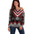 Red Taniko Aotearoa Off Shoulder Sweater Niho Taniwha Mix Poutama