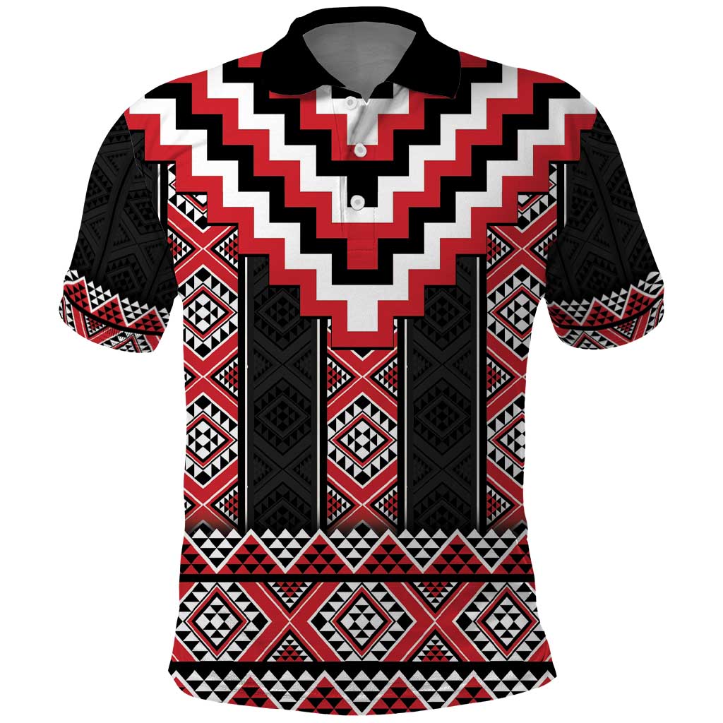 Red Taniko Aotearoa Polo Shirt Niho Taniwha Mix Poutama LT14 Red - Polynesian Pride
