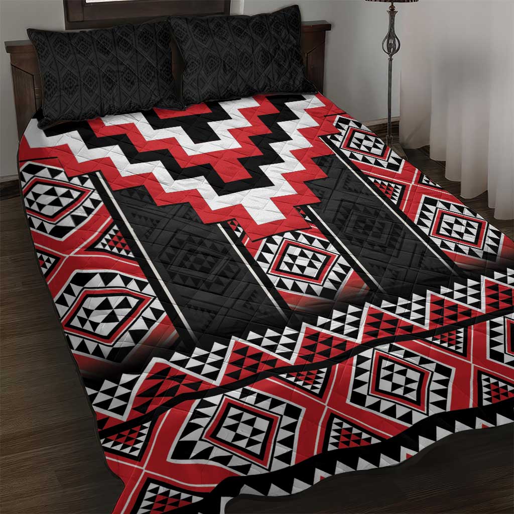 Red Taniko Aotearoa Quilt Bed Set Niho Taniwha Mix Poutama LT14 Red - Polynesian Pride