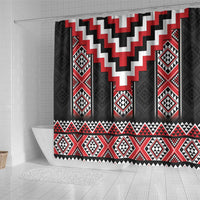 Red Taniko Aotearoa Shower Curtain Niho Taniwha Mix Poutama LT14 - Polynesian Pride