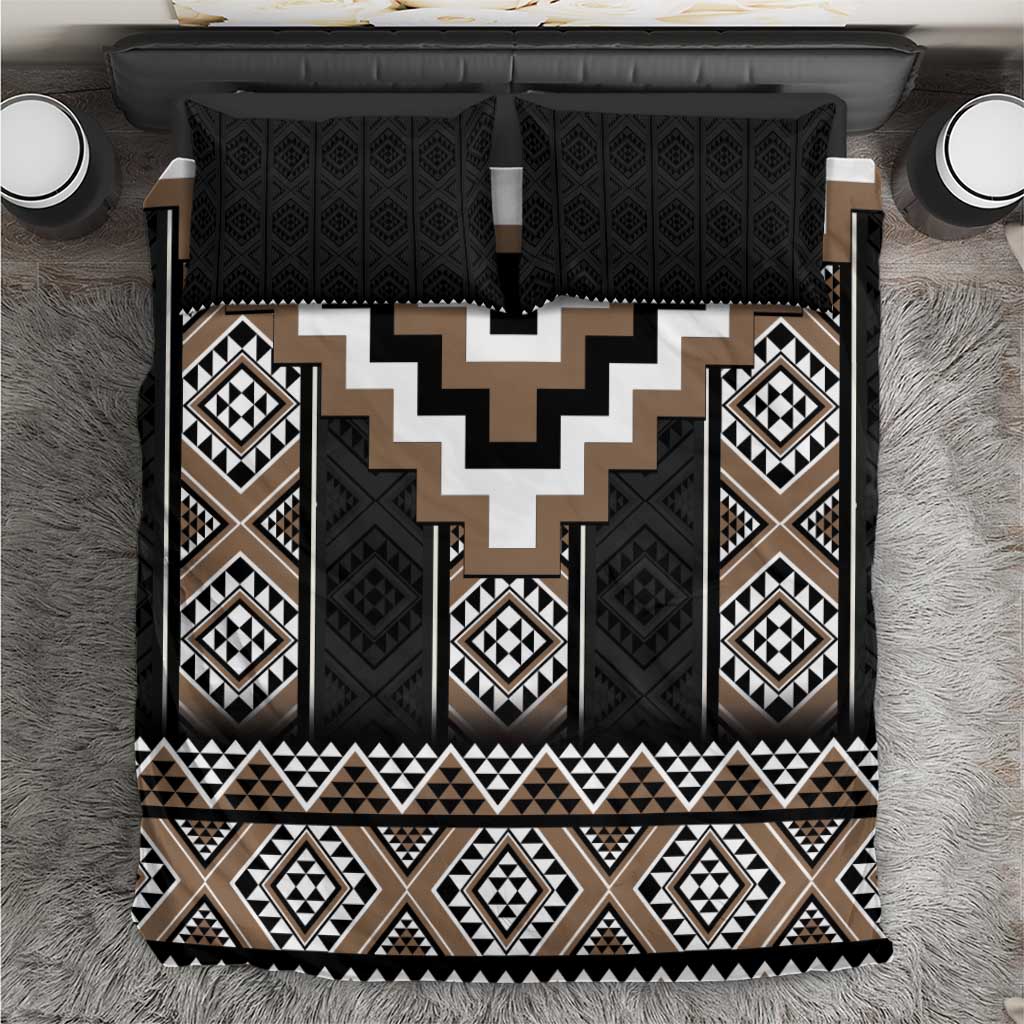 Brown Taniko Aotearoa Bedding Set Niho Taniwha Mix Poutama LT14 Brown - Polynesian Pride