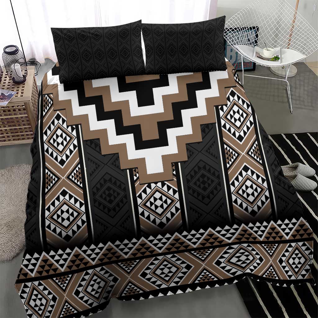 Brown Taniko Aotearoa Bedding Set Niho Taniwha Mix Poutama LT14 - Polynesian Pride