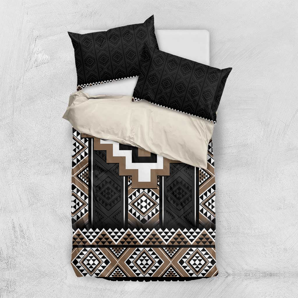 Brown Taniko Aotearoa Bedding Set Niho Taniwha Mix Poutama LT14 US Twin 172cm x 218cm Brown - Polynesian Pride