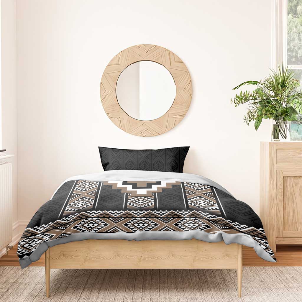 Brown Taniko Aotearoa Bedding Set Niho Taniwha Mix Poutama LT14 - Polynesian Pride