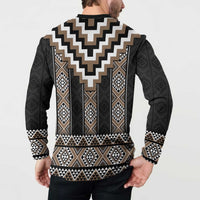 Brown Taniko Aotearoa Button Sweatshirt Niho Taniwha Mix Poutama LT14 - Polynesian Pride