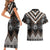 Brown Taniko Aotearoa Couples Matching Short Sleeve Bodycon Dress and Hawaiian Shirt Niho Taniwha Mix Poutama