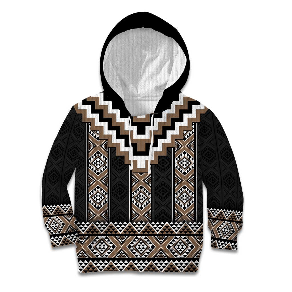 Brown Taniko Aotearoa Kid Hoodie Niho Taniwha Mix Poutama LT14 Hoodie Brown - Polynesian Pride