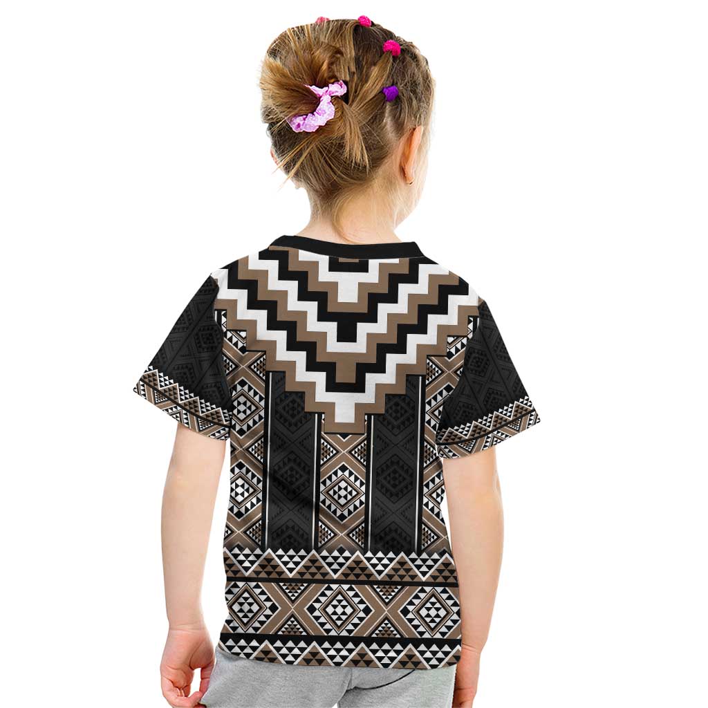 Brown Taniko Aotearoa Kid T Shirt Niho Taniwha Mix Poutama LT14 - Polynesian Pride