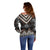 Brown Taniko Aotearoa Off Shoulder Sweater Niho Taniwha Mix Poutama