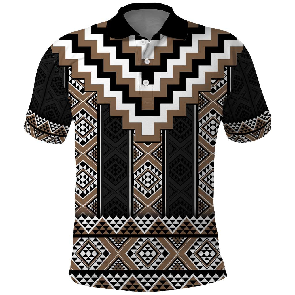 Brown Taniko Aotearoa Polo Shirt Niho Taniwha Mix Poutama LT14 Brown - Polynesian Pride