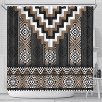 Brown Taniko Aotearoa Shower Curtain Niho Taniwha Mix Poutama LT14 - Polynesian Pride
