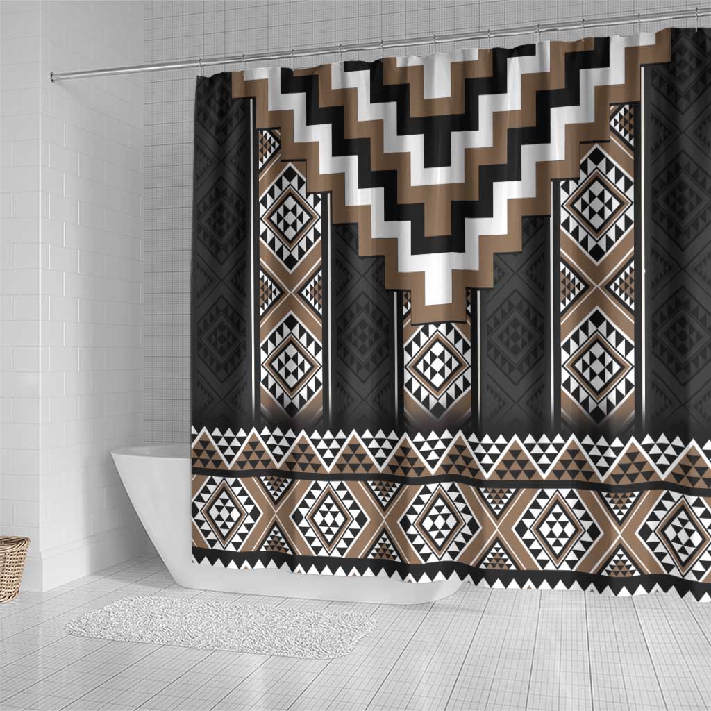 Brown Taniko Aotearoa Shower Curtain Niho Taniwha Mix Poutama LT14 - Polynesian Pride