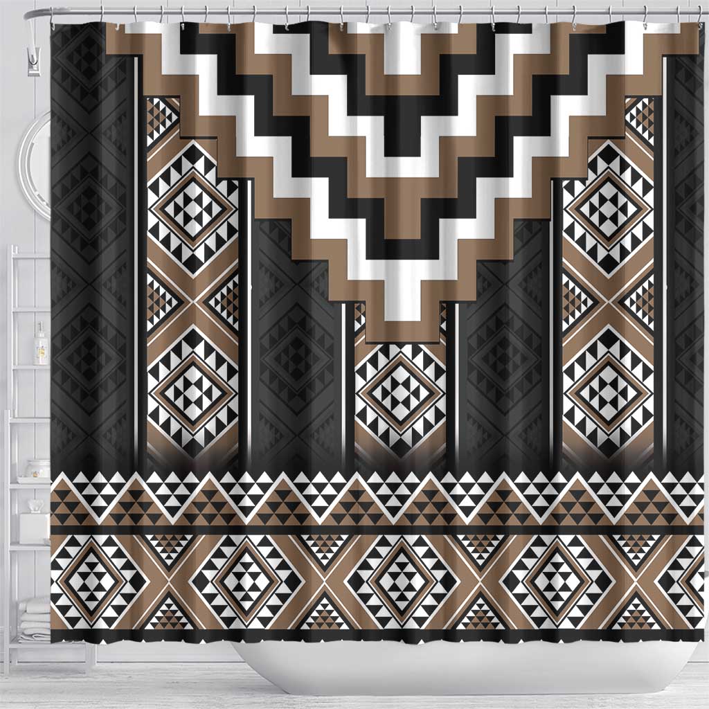 Brown Taniko Aotearoa Shower Curtain Niho Taniwha Mix Poutama LT14 - Polynesian Pride