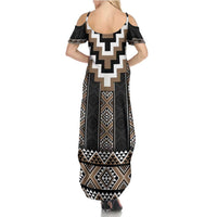 Brown Taniko Aotearoa Summer Maxi Dress Niho Taniwha Mix Poutama LT14 - Polynesian Pride