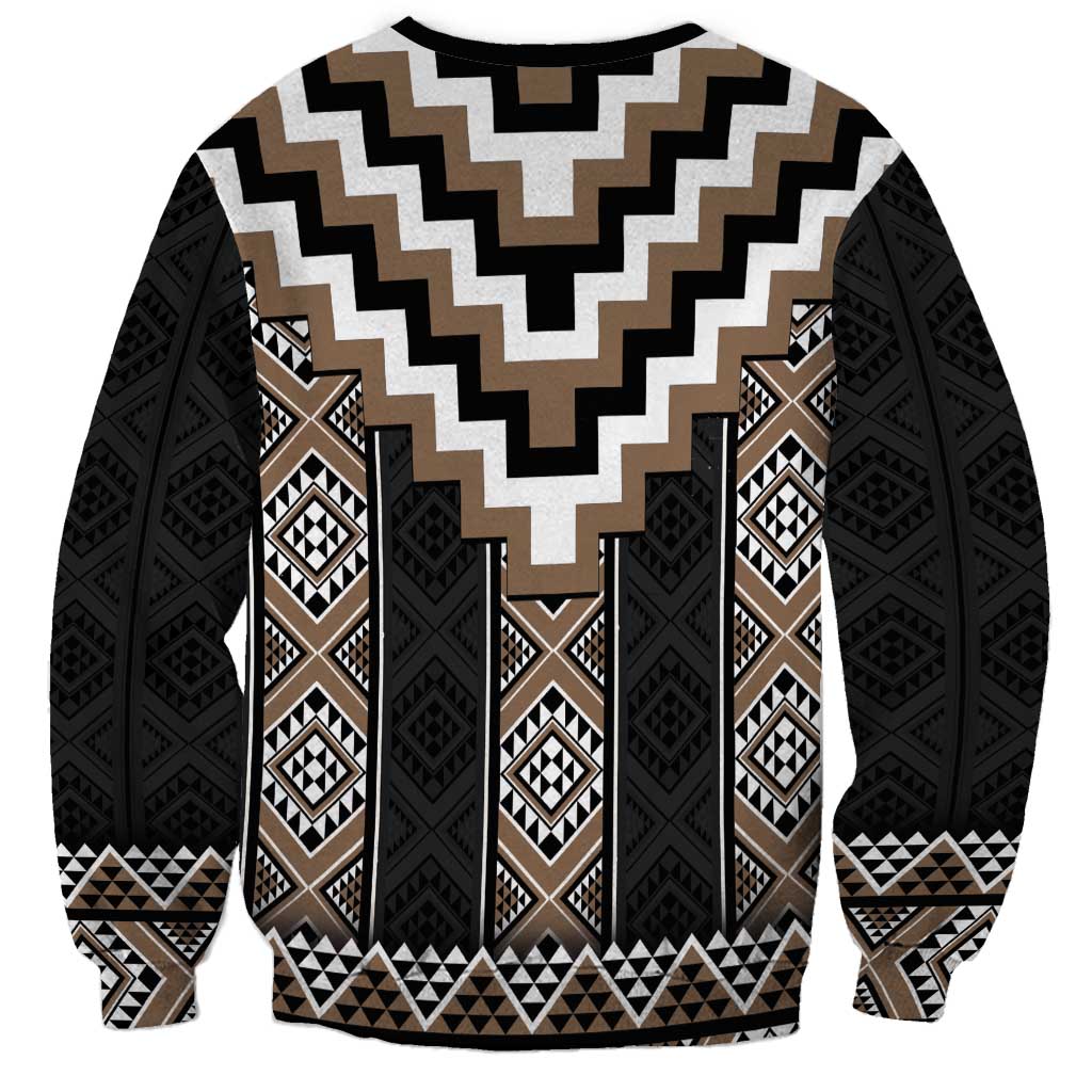 Brown Taniko Aotearoa Sweatshirt Niho Taniwha Mix Poutama LT14 - Polynesian Pride