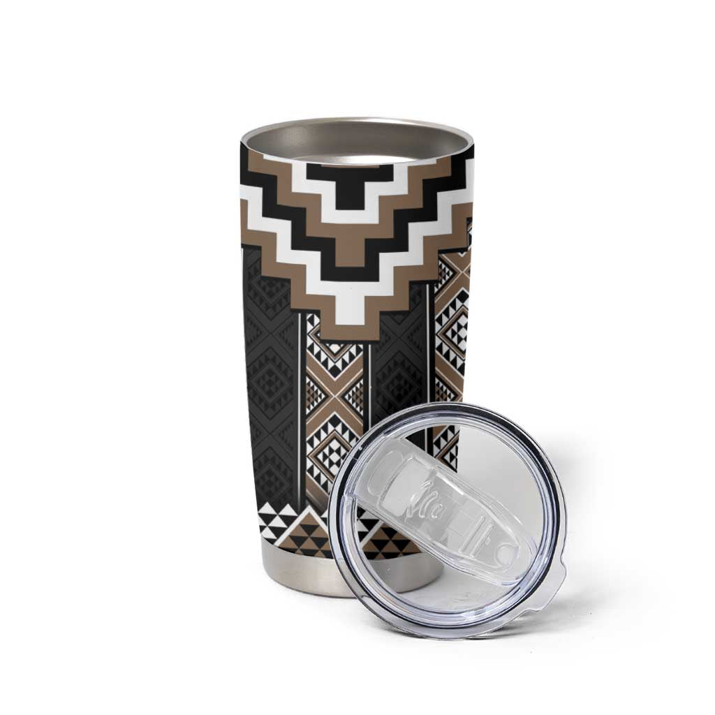 Brown Taniko Aotearoa Tumbler Cup Niho Taniwha Mix Poutama LT14 - Polynesian Pride