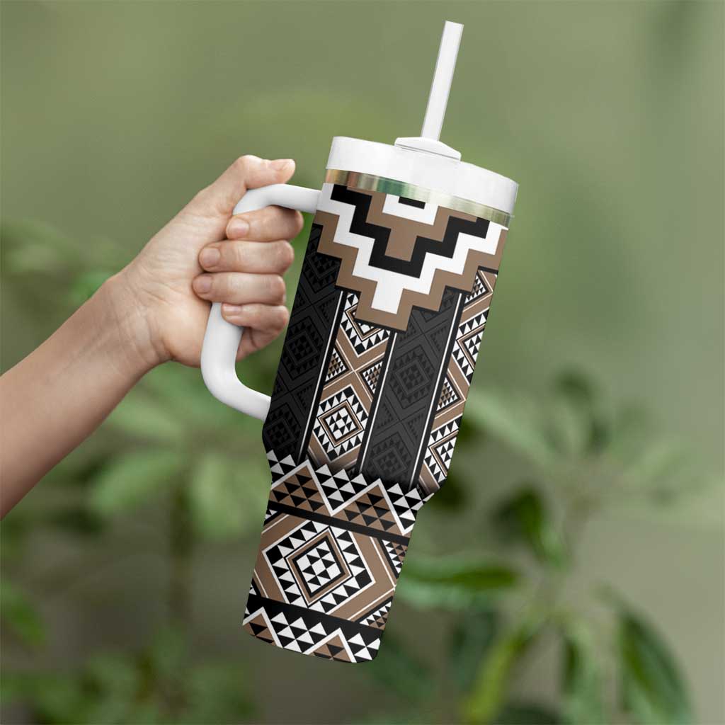 Brown Taniko Aotearoa Tumbler With Handle Niho Taniwha Mix Poutama LT14 - Polynesian Pride