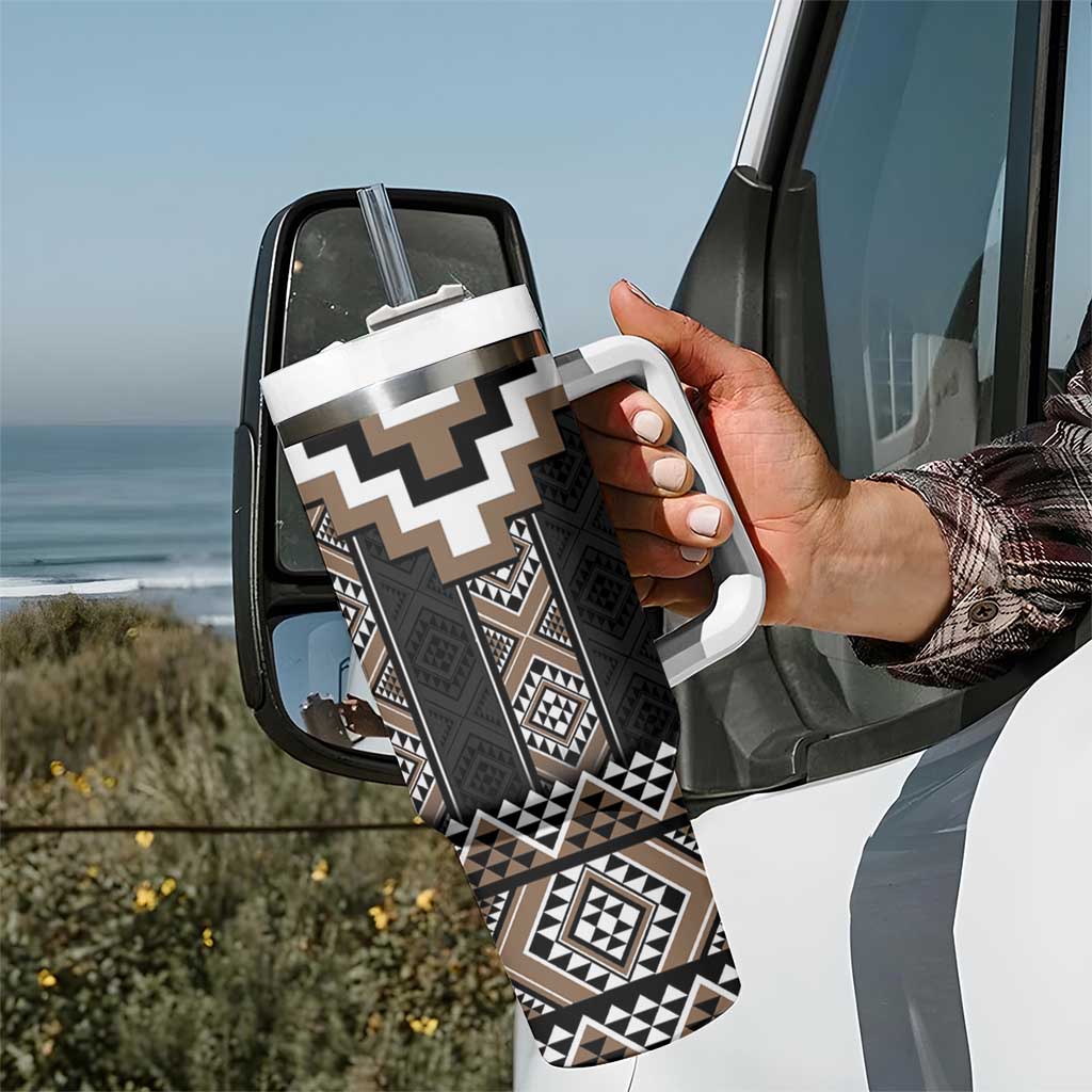 Brown Taniko Aotearoa Tumbler With Handle Niho Taniwha Mix Poutama LT14 - Polynesian Pride