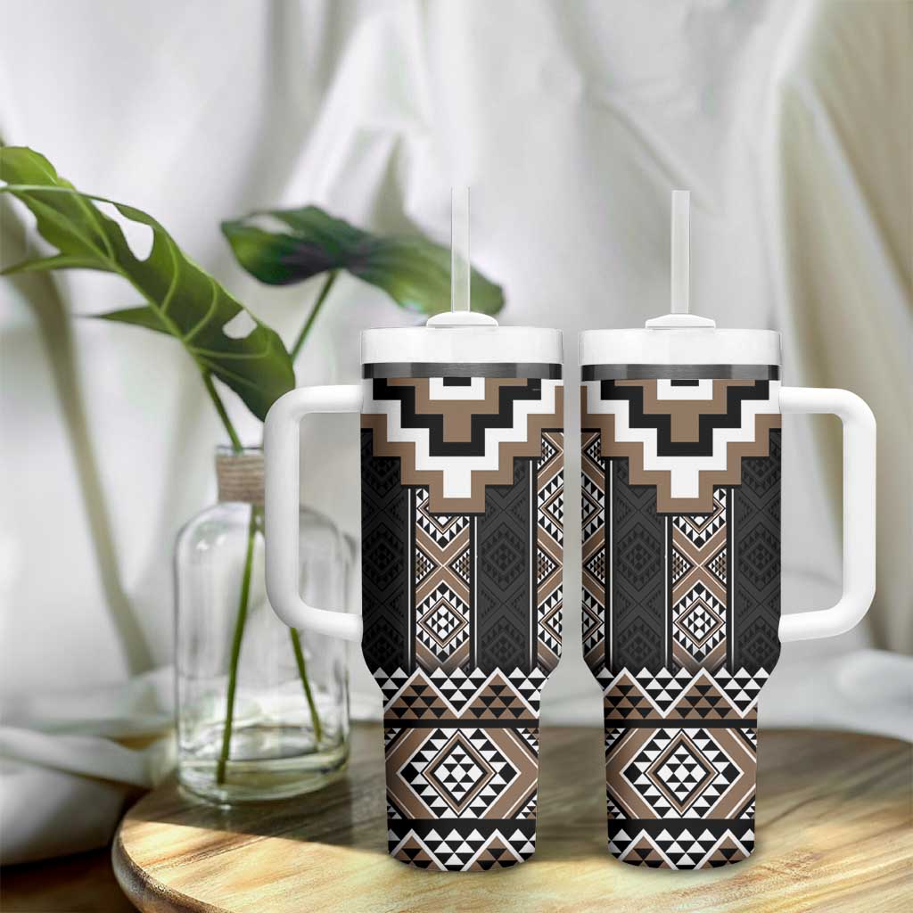 Brown Taniko Aotearoa Tumbler With Handle Niho Taniwha Mix Poutama LT14 - Polynesian Pride