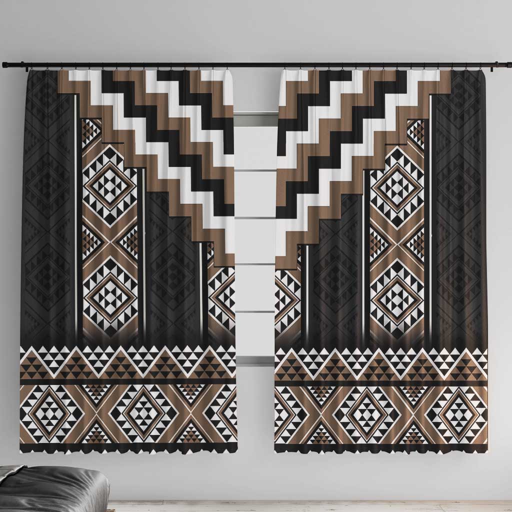Brown Taniko Aotearoa Window Curtain Niho Taniwha Mix Poutama LT14 With Hooks Brown - Polynesian Pride