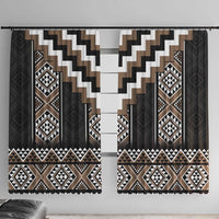 Brown Taniko Aotearoa Window Curtain Niho Taniwha Mix Poutama LT14 With Hooks Brown - Polynesian Pride