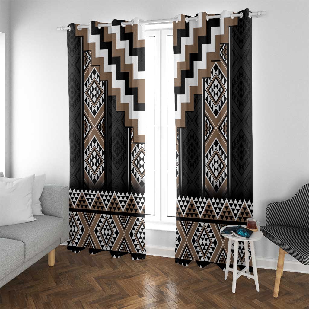 Brown Taniko Aotearoa Window Curtain Niho Taniwha Mix Poutama LT14 With Grommets Brown - Polynesian Pride