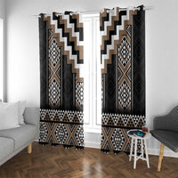 Brown Taniko Aotearoa Window Curtain Niho Taniwha Mix Poutama LT14 With Grommets Brown - Polynesian Pride