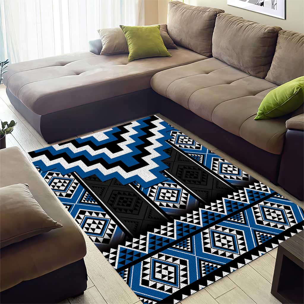 Blue Taniko Aotearoa Area Rug Niho Taniwha Mix Poutama LT14 - Polynesian Pride
