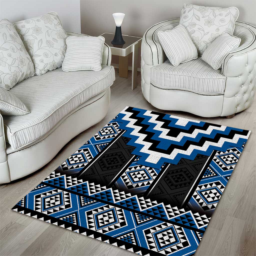 Blue Taniko Aotearoa Area Rug Niho Taniwha Mix Poutama LT14 - Polynesian Pride