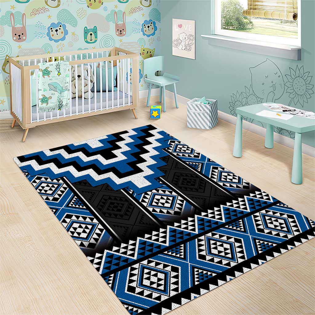 Blue Taniko Aotearoa Area Rug Niho Taniwha Mix Poutama LT14 - Polynesian Pride