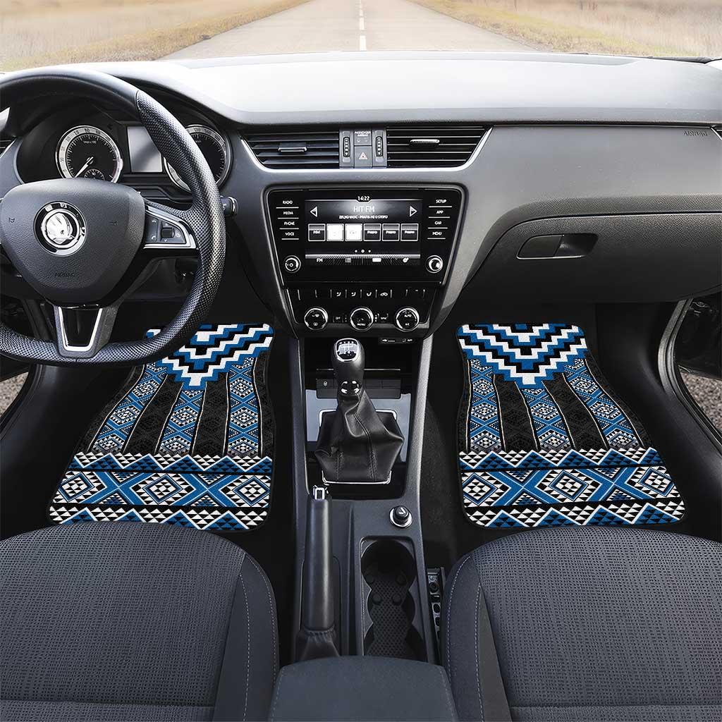 Blue Taniko Aotearoa Car Mats Niho Taniwha Mix Poutama LT14 Set 2pcs - Front Blue - Polynesian Pride