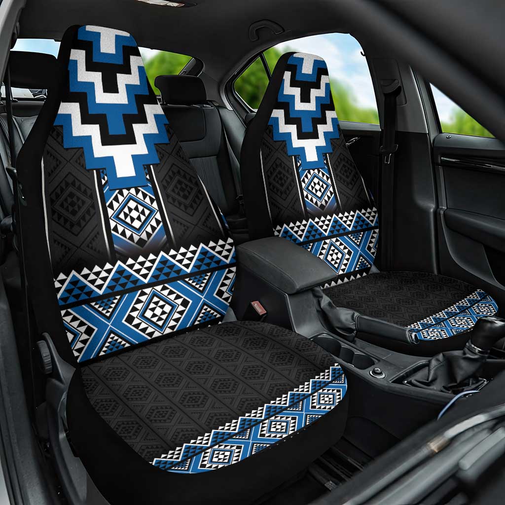 Blue Taniko Aotearoa Car Seat Cover Niho Taniwha Mix Poutama LT14 One Size Blue - Polynesian Pride