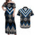 Blue Taniko Aotearoa Couples Matching Off Shoulder Maxi Dress and Hawaiian Shirt Niho Taniwha Mix Poutama