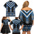 Blue Taniko Aotearoa Family Matching Off Shoulder Short Dress and Hawaiian Shirt Niho Taniwha Mix Poutama LT14