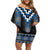 Blue Taniko Aotearoa Family Matching Off Shoulder Short Dress and Hawaiian Shirt Niho Taniwha Mix Poutama LT14