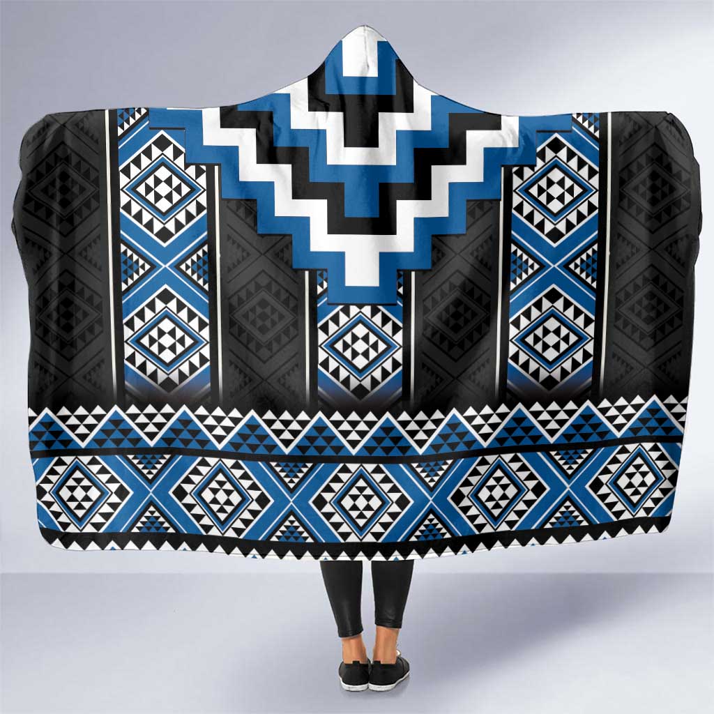 Blue Taniko Aotearoa Hooded Blanket Niho Taniwha Mix Poutama LT14 One Size Blue - Polynesian Pride