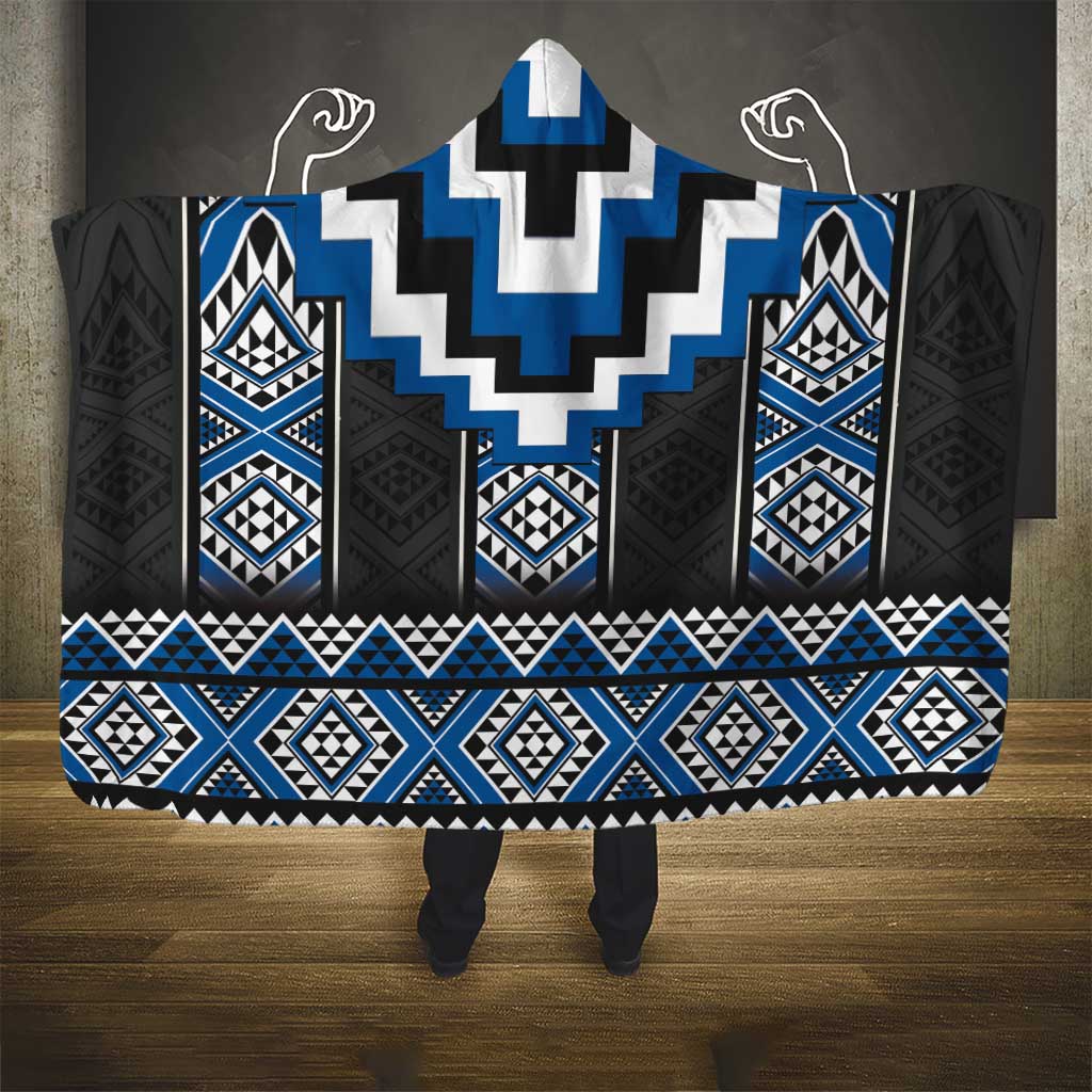 Blue Taniko Aotearoa Hooded Blanket Niho Taniwha Mix Poutama LT14 - Polynesian Pride