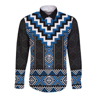 Blue Taniko Aotearoa Long Sleeve Button Shirt Niho Taniwha Mix Poutama LT14 Unisex Blue - Polynesian Pride