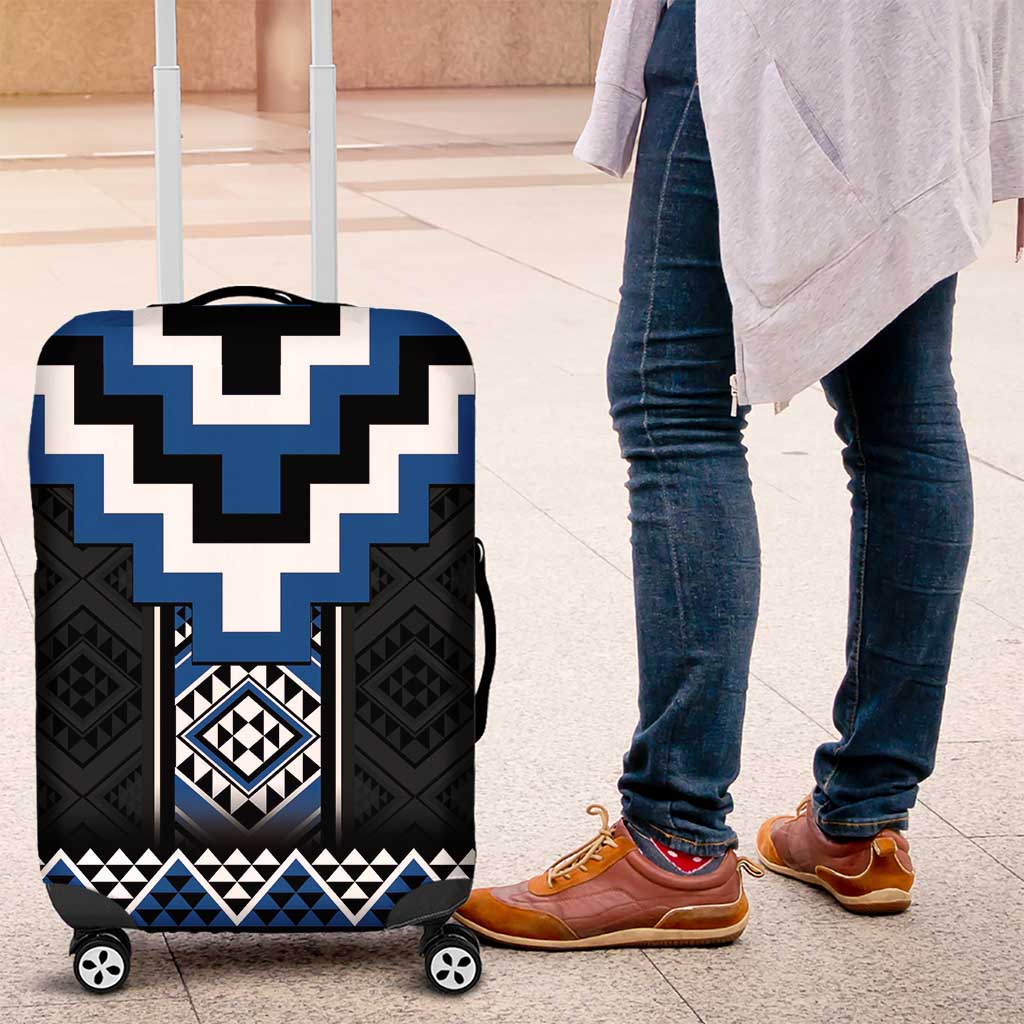 Blue Taniko Aotearoa Luggage Cover Niho Taniwha Mix Poutama LT14 Blue - Polynesian Pride