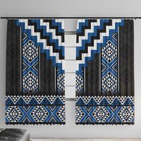 Blue Taniko Aotearoa Window Curtain Niho Taniwha Mix Poutama LT14 With Hooks Blue - Polynesian Pride