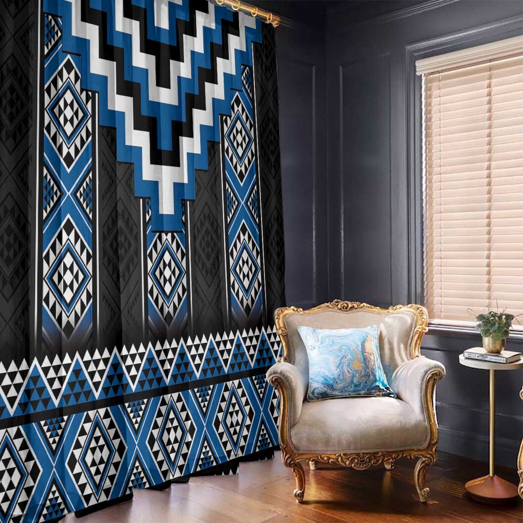 Blue Taniko Aotearoa Window Curtain Niho Taniwha Mix Poutama LT14 - Polynesian Pride