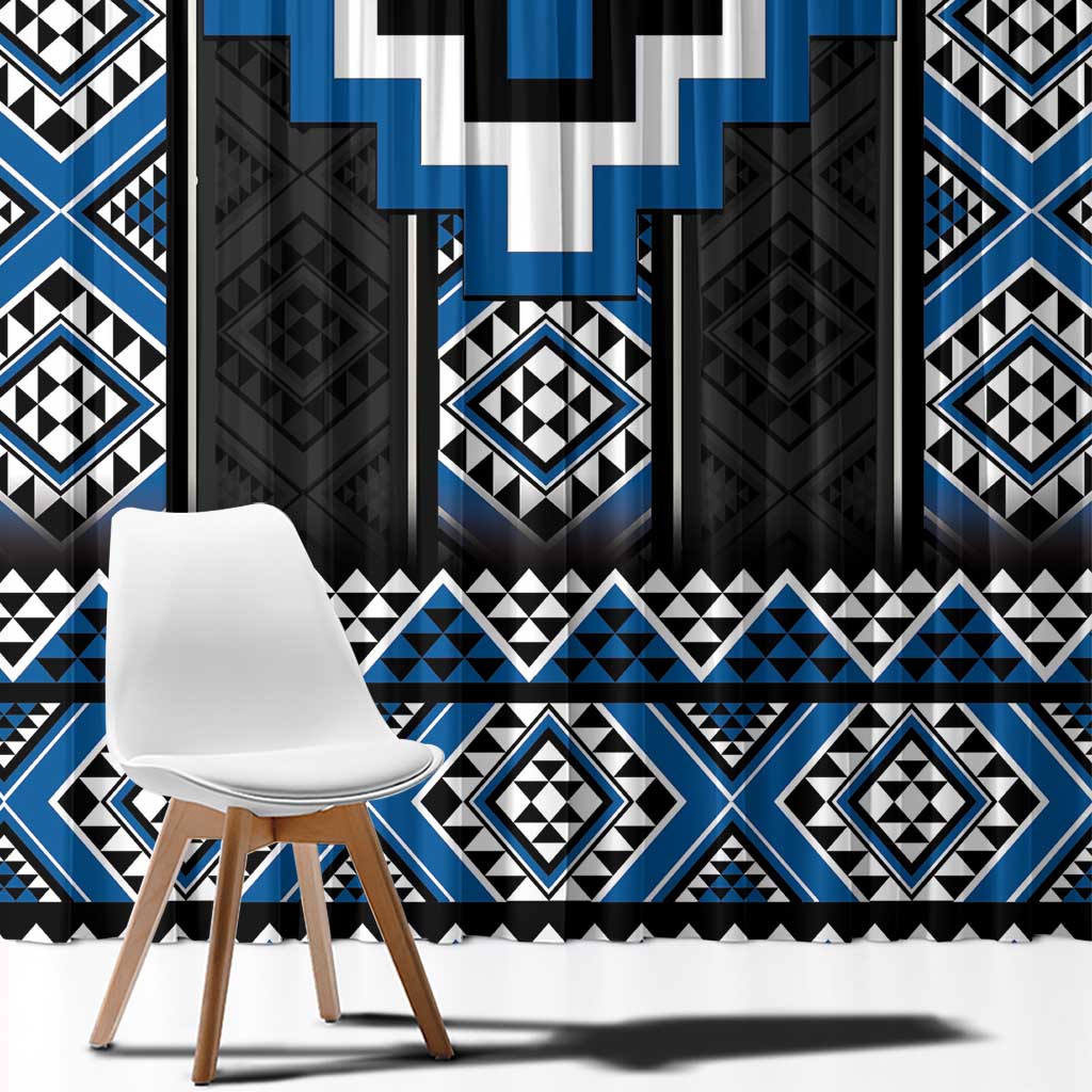 Blue Taniko Aotearoa Window Curtain Niho Taniwha Mix Poutama LT14 - Polynesian Pride