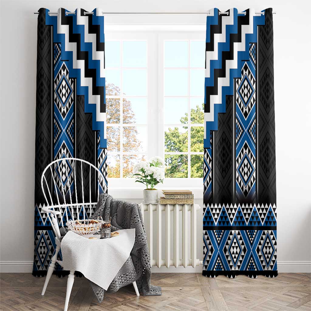 Blue Taniko Aotearoa Window Curtain Niho Taniwha Mix Poutama LT14 - Polynesian Pride