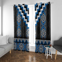 Blue Taniko Aotearoa Window Curtain Niho Taniwha Mix Poutama LT14 With Grommets Blue - Polynesian Pride