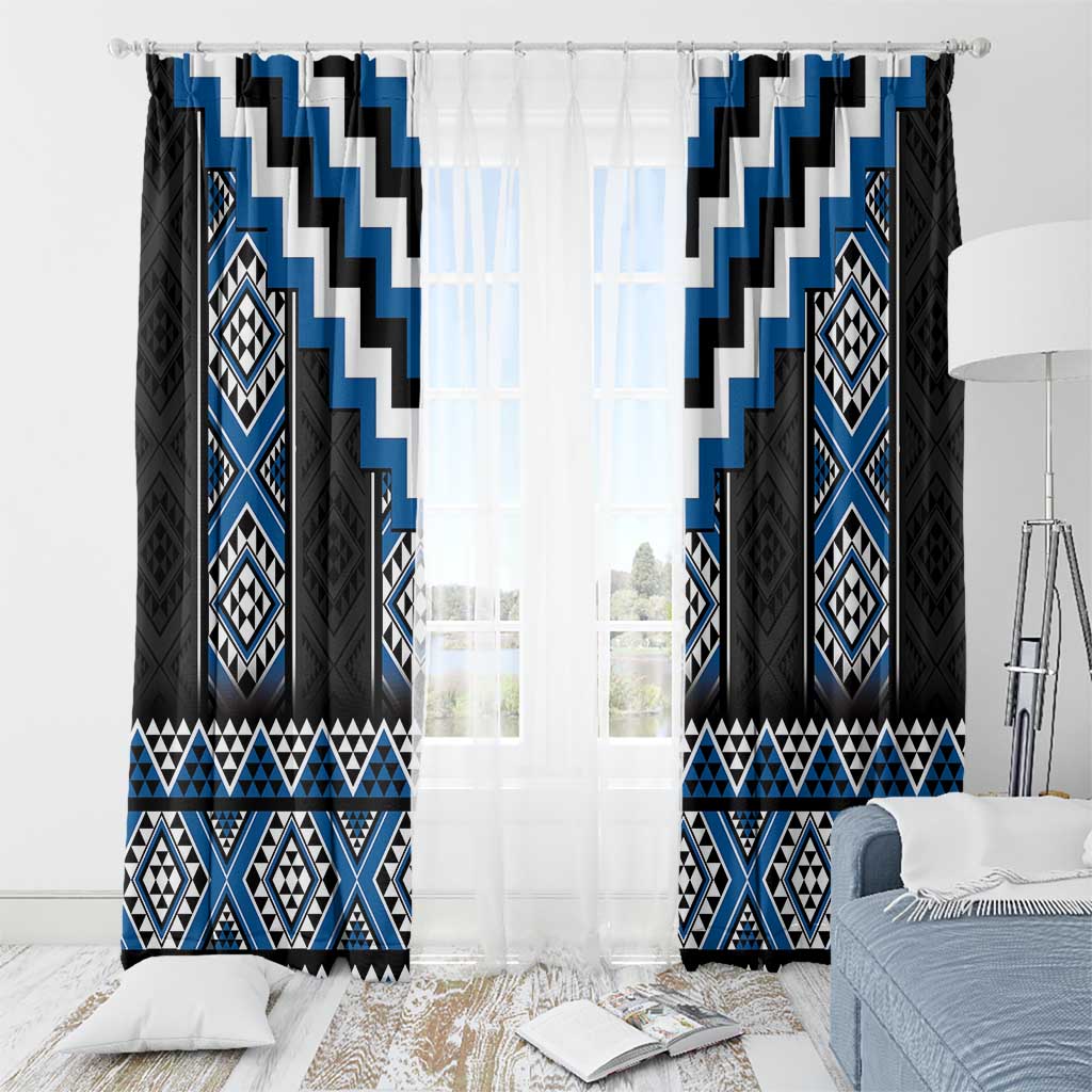 Blue Taniko Aotearoa Window Curtain Niho Taniwha Mix Poutama LT14 - Polynesian Pride