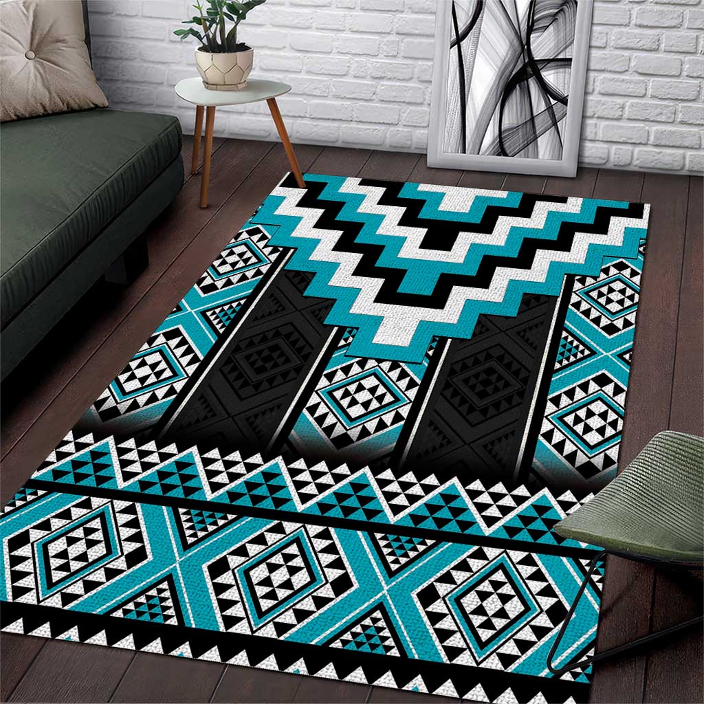 Turquoise Taniko Pattern Aotearoa Area Rug Niho Taniwha Mix Poutama LT14 Turquoise - Polynesian Pride