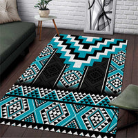 Turquoise Taniko Pattern Aotearoa Area Rug Niho Taniwha Mix Poutama LT14 Turquoise - Polynesian Pride