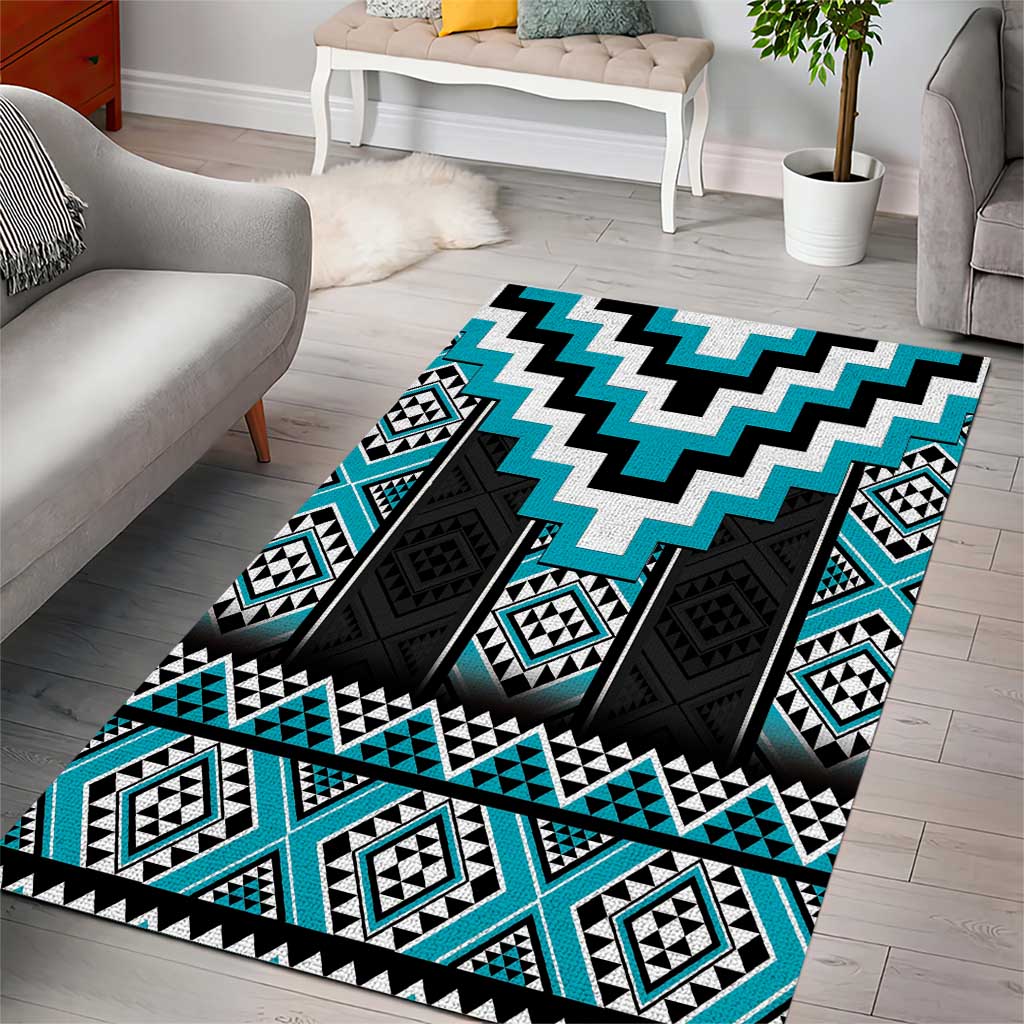 Turquoise Taniko Pattern Aotearoa Area Rug Niho Taniwha Mix Poutama LT14 - Polynesian Pride